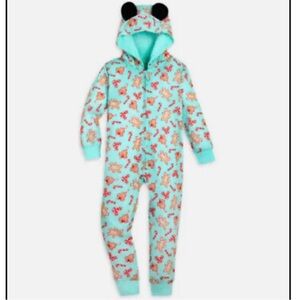 Disney Mickey Bars Mouse Holiday Gingerbread Hooded Romper Pajamas Kids 4
